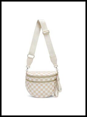 Checkered Crossbody Bag Nylon Bum Bag Adjustable Strap Spacious Handbag
